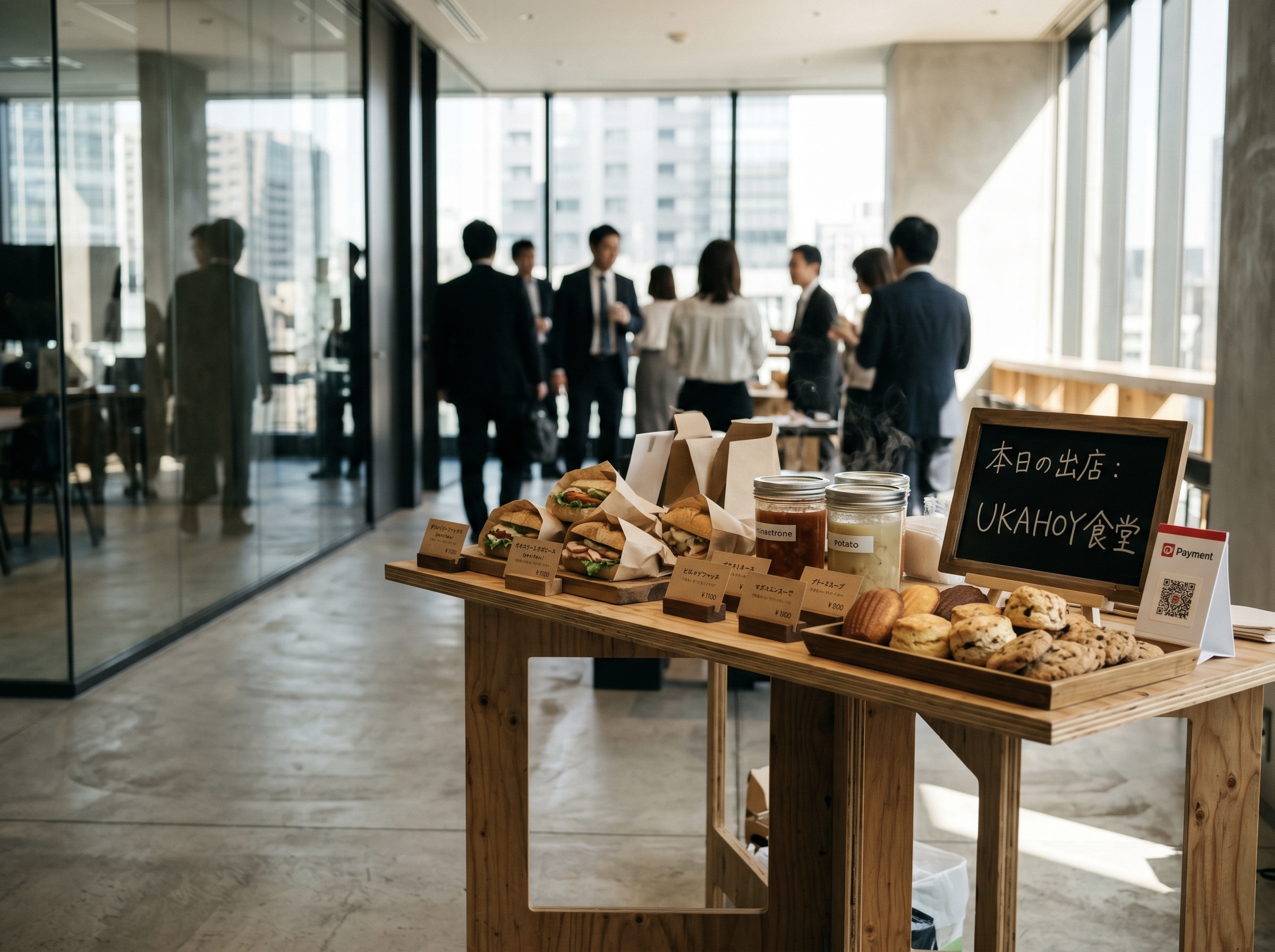 都心オフィスのランチ導線で日替わりの出店者が並ぶ社食の舞台